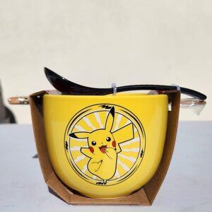 NEW Pokemon Pikachu Ceramic Ramen Bowl Chopsticks and Spoon Microwave Safe 20 oz